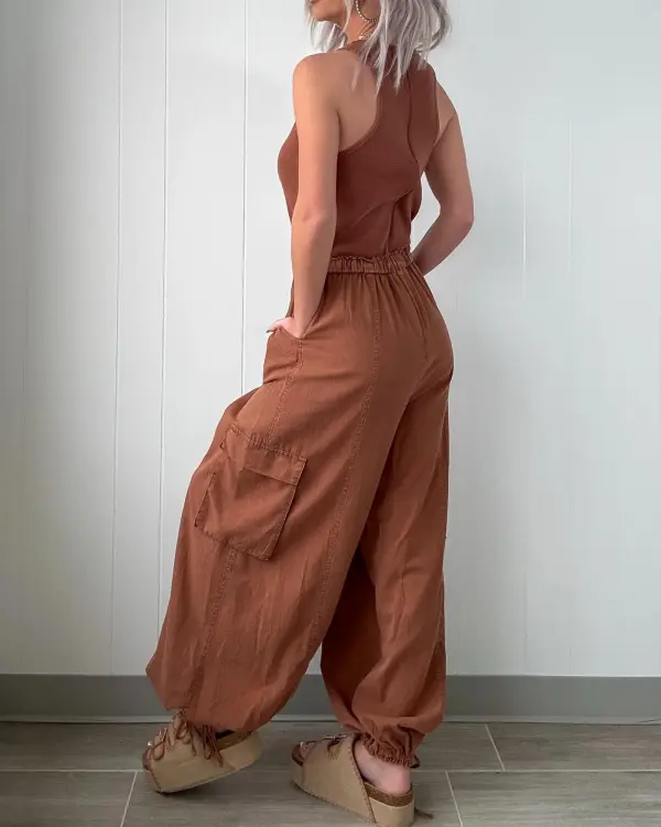 Understated Cargo Jumpsuit - Mocha