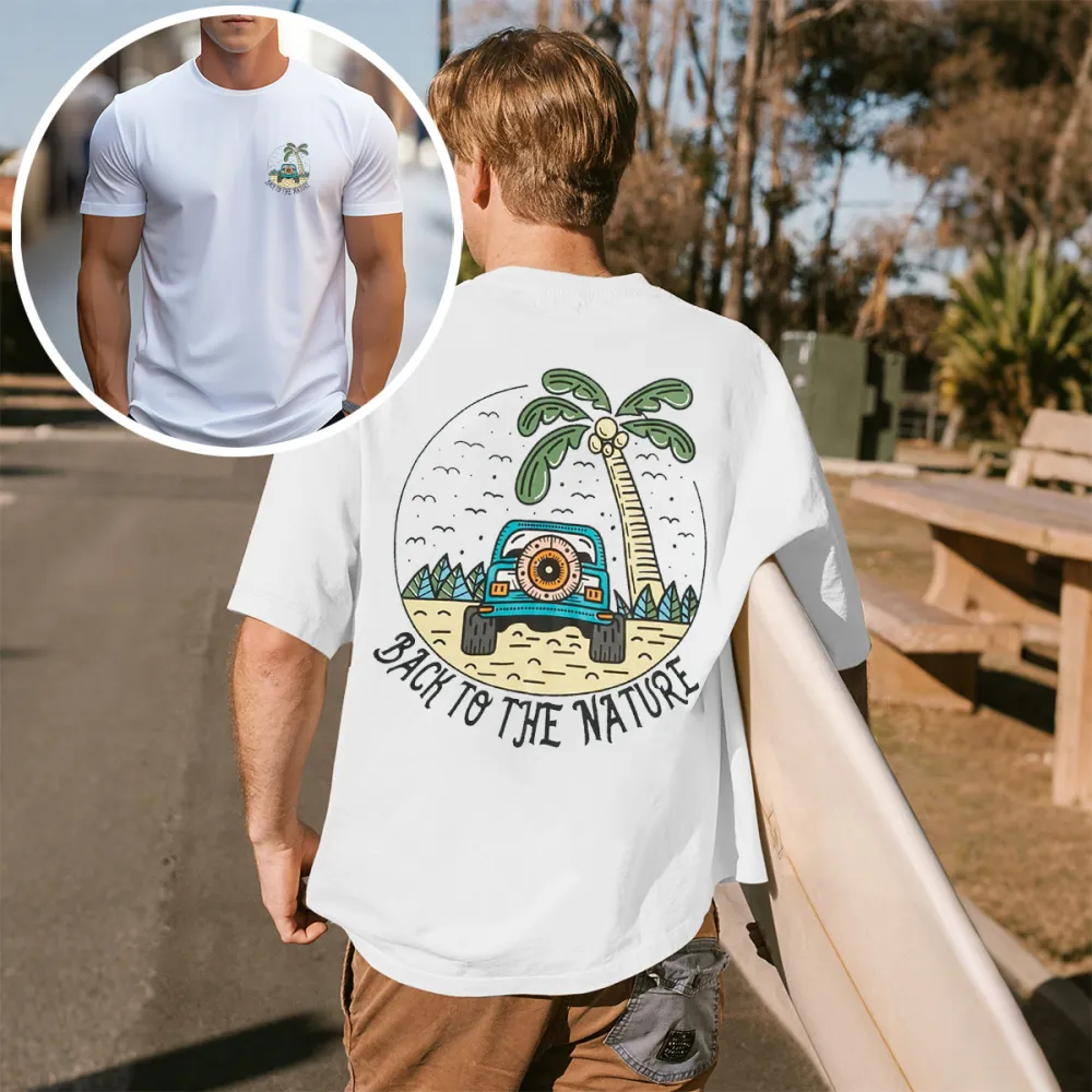 Shakeurbrain Hombres Camiseta con letra con estampado tropical