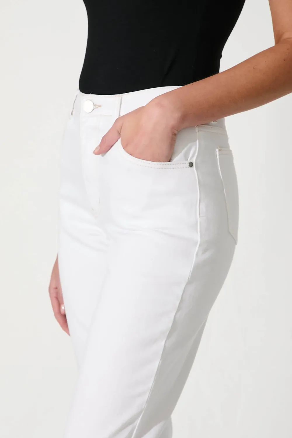 White High Waisted Cropped Jeans