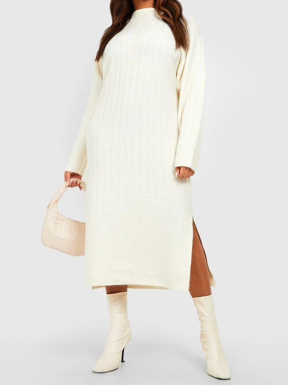 CHUNKY RIB SOFT KNITTED MIDI DRESS