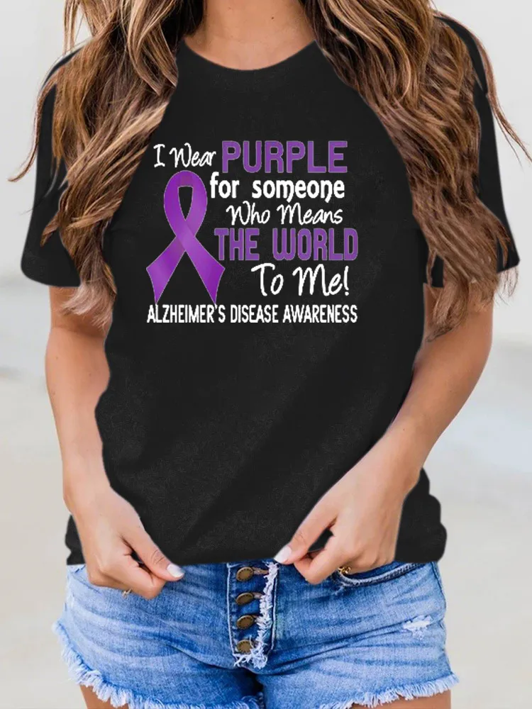 Women'S I Wear Purple For Someone Who Means The World To Me Round-Neck T-Shirt