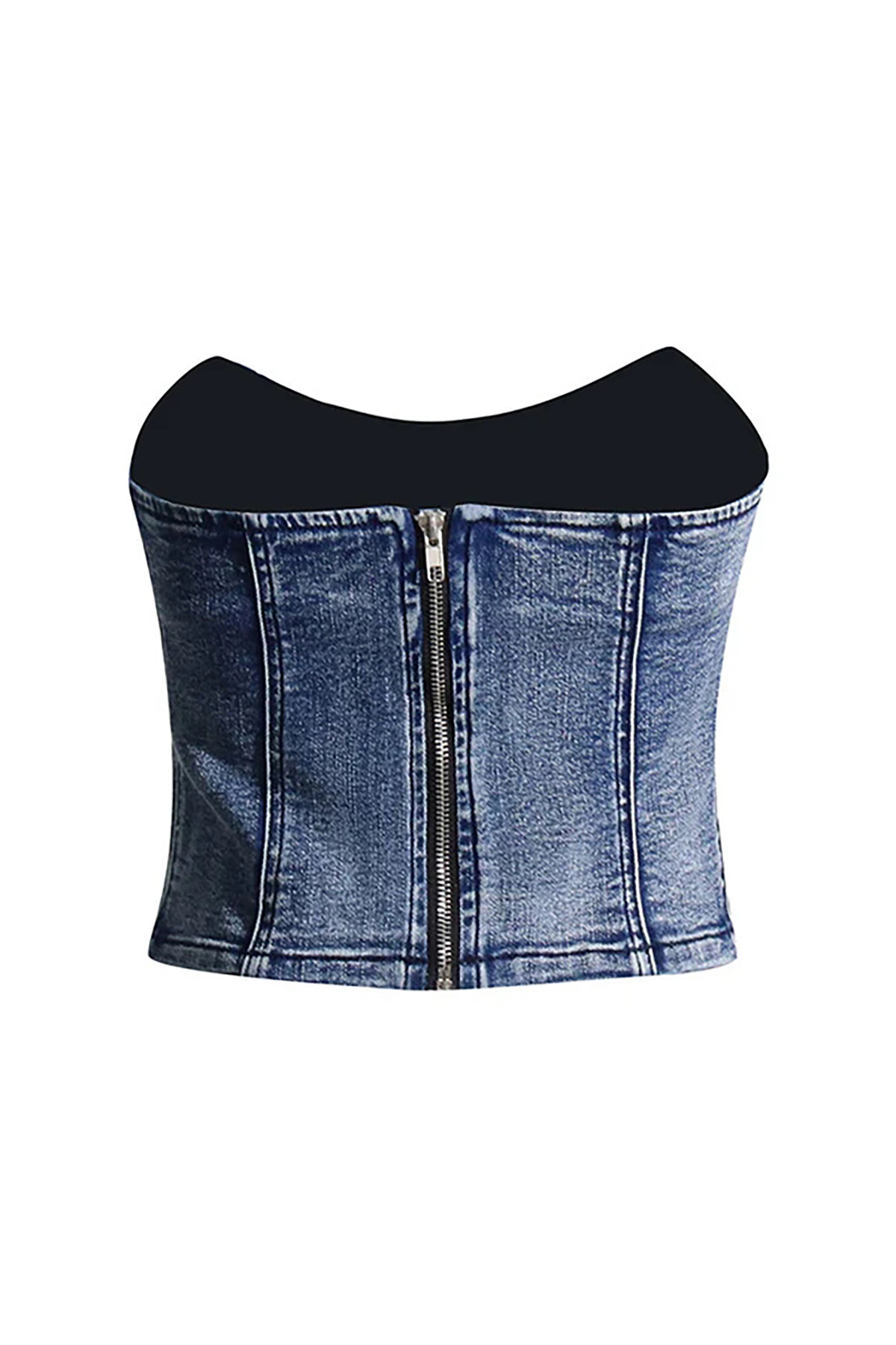 Vintage Style Sweetheart Neck Bustier Slim Fit Cropped Denim Tube Top