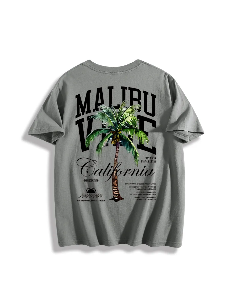 Street Life Men Slogan & Palm Tree Print Tee
