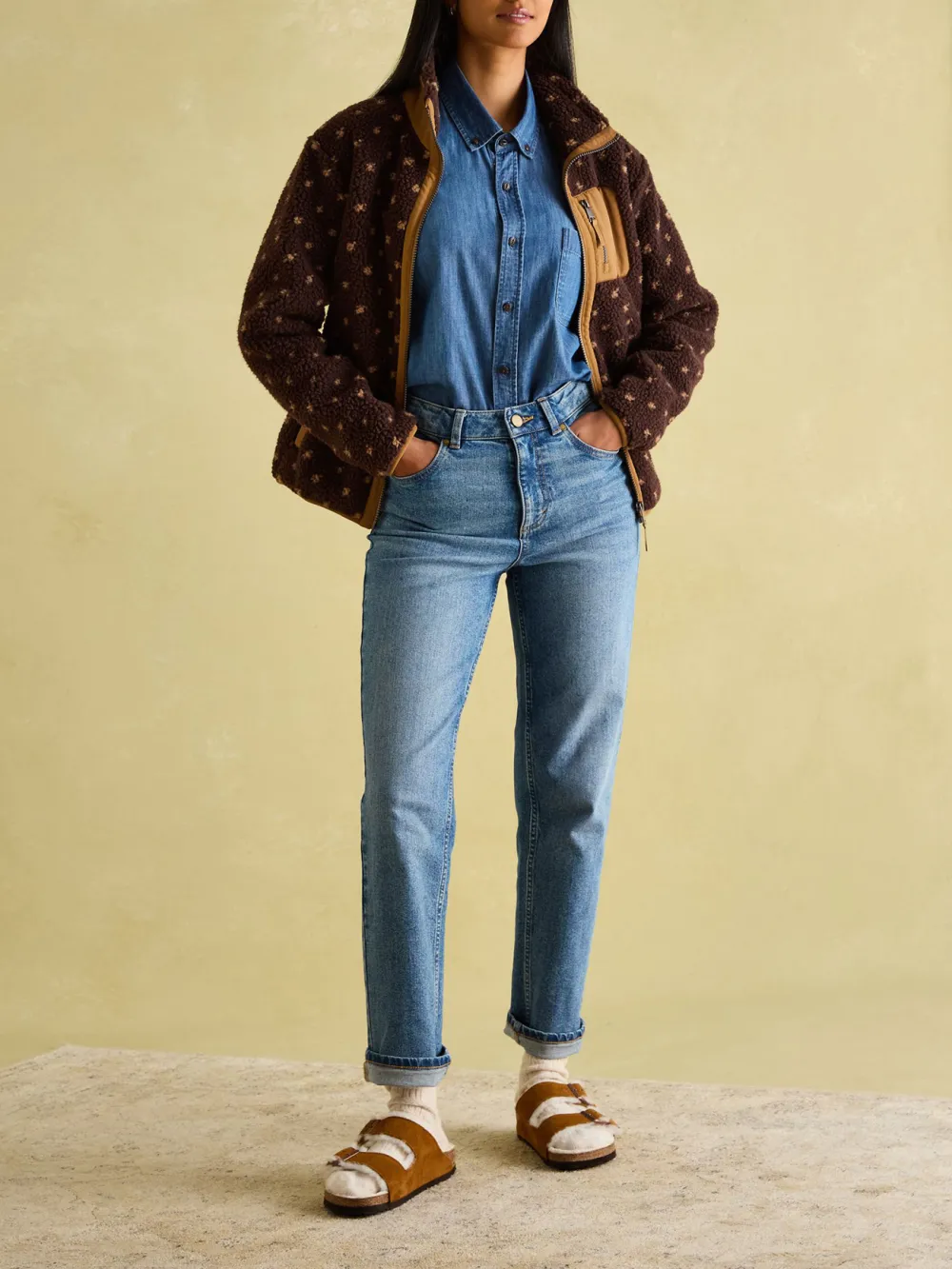 Lottie Chocolate Brown spot Borg Fleece Jacket