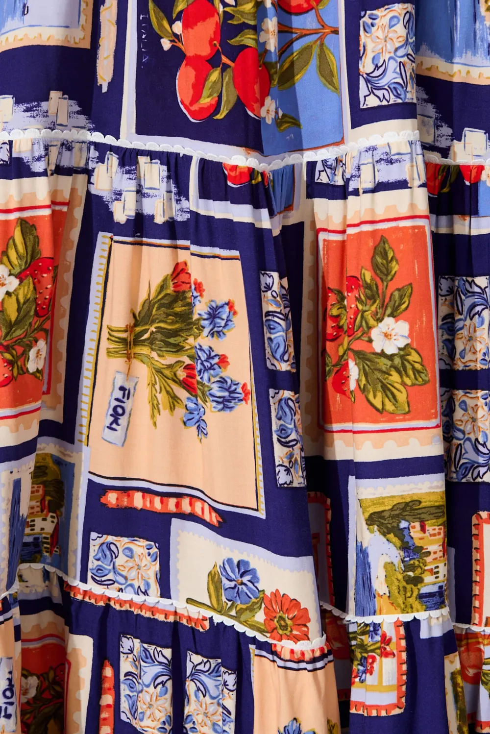 Blue Based Patchwork Print Maxi Dress