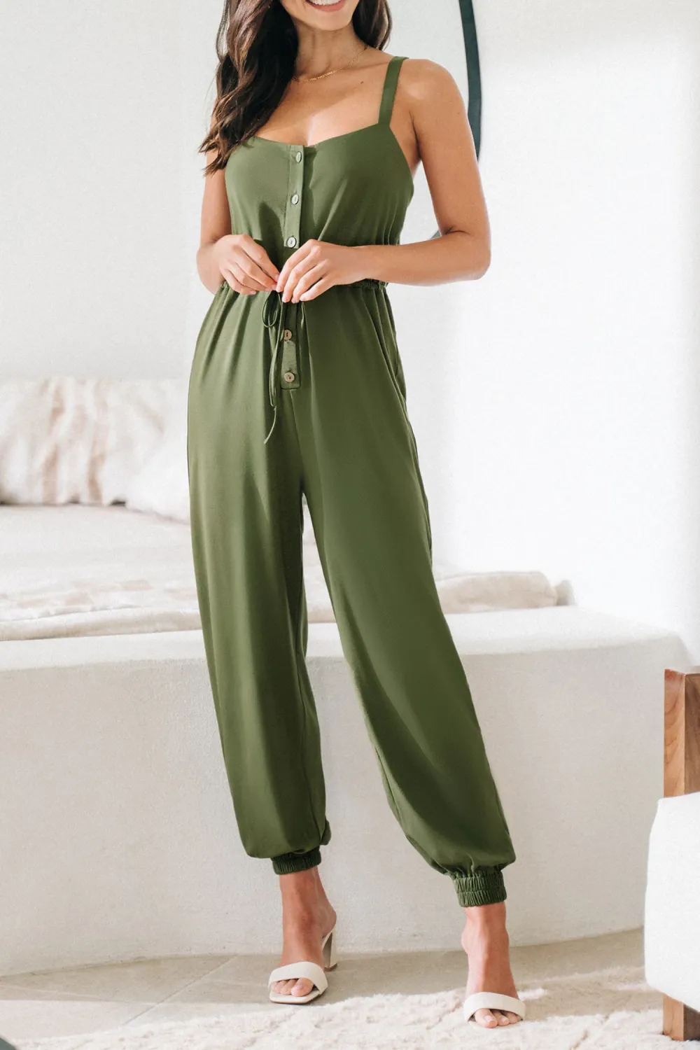 Forest Green Drawstring Jumpsuit