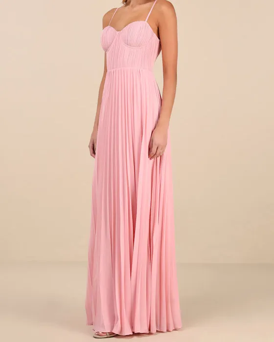 Admirable Elegance Light Blue Pleated Bustier Maxi Dress