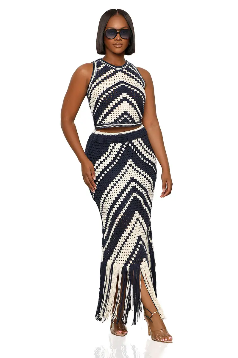 Yacht Day Skirt Set (Navy & Cream)