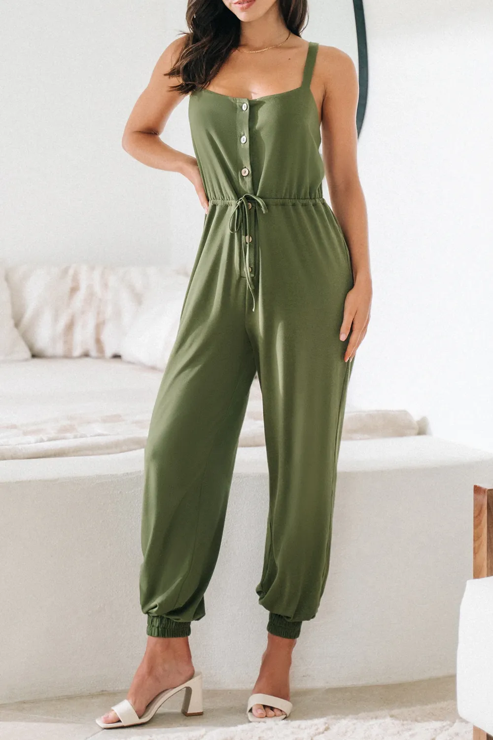 Forest Green Drawstring Jumpsuit