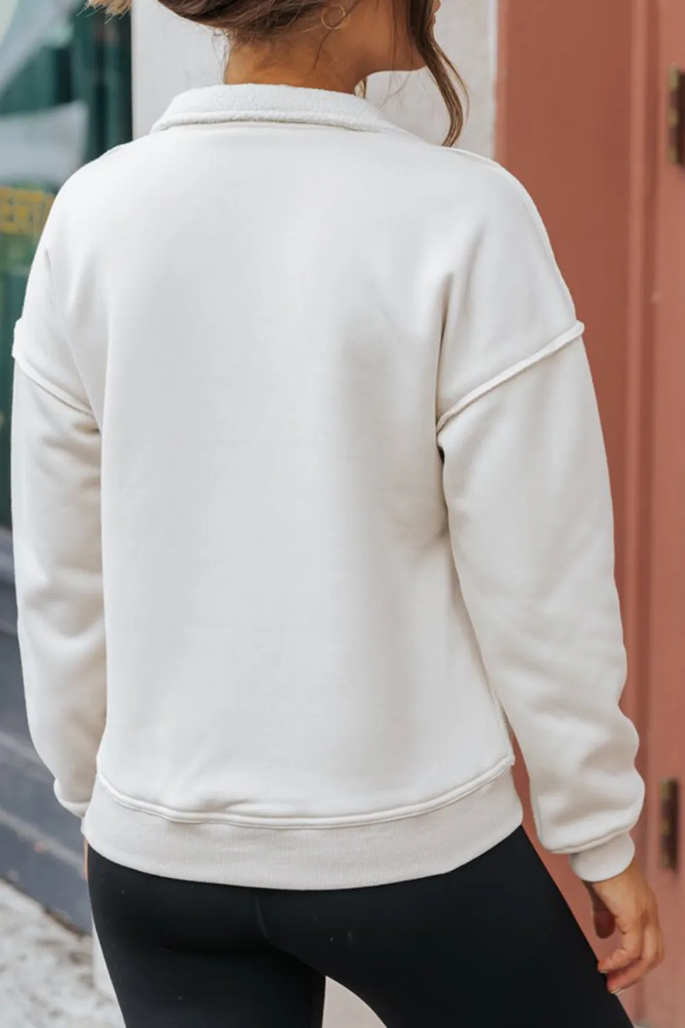 Ivory Half Zip Up Fleece Sweatshirt