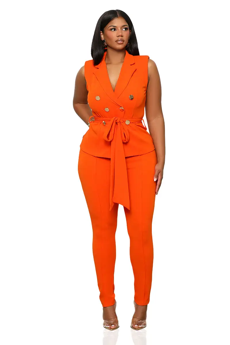 Business Girl Pants Set (Orange)-FINAL SALE