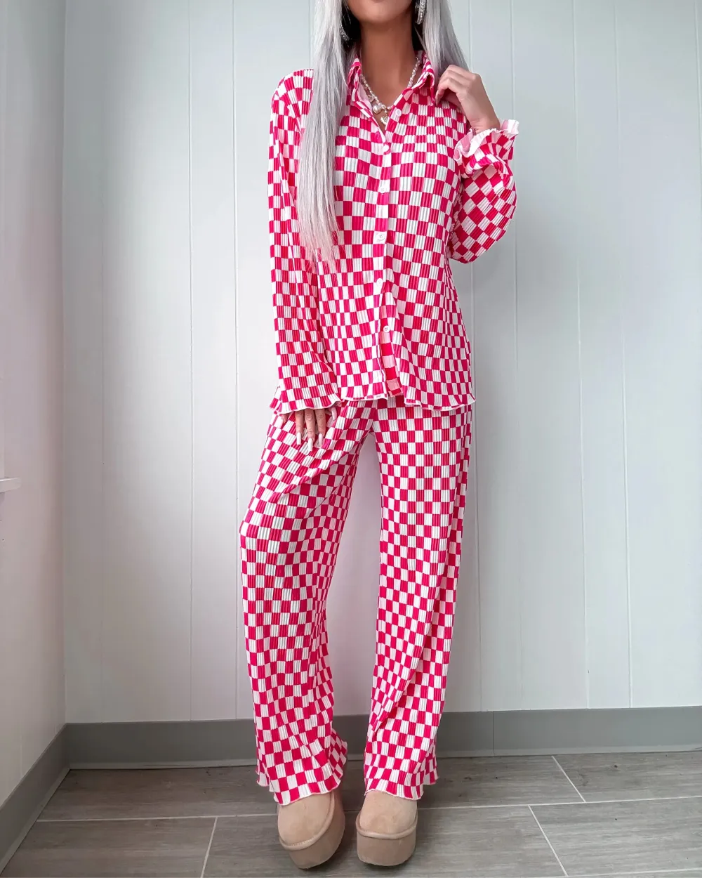 Love Lullabies Checkered Pajama Set - Pink