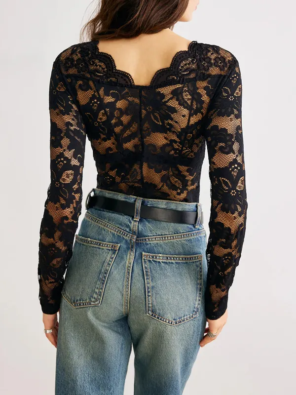 Lace V-Neck Long Sleeve Bodysuit