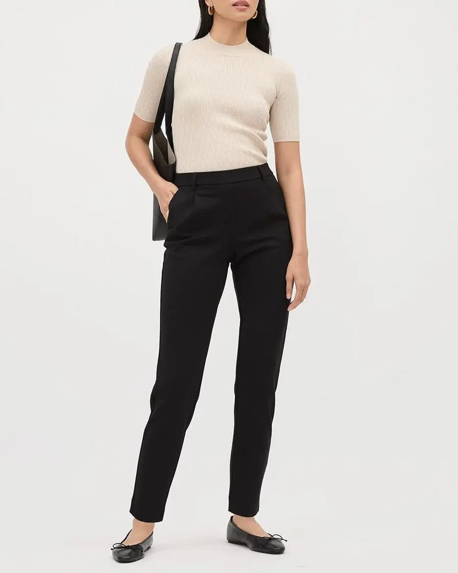 Black Luxe Knit Mid-Rise Tapered-Leg Pant