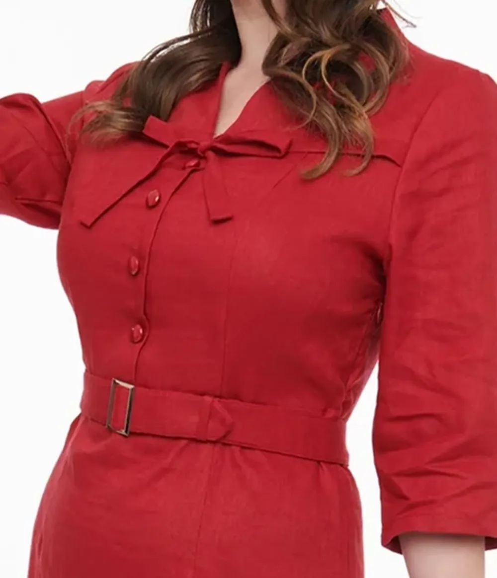 1950s Red Belted Wiggle Dress