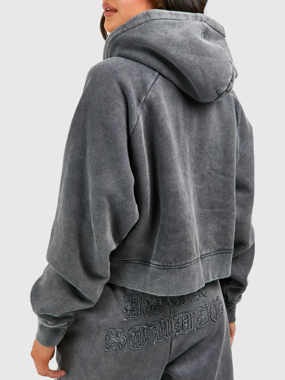 APPLIQUE WASHED ZIP THROUGH HOODIE