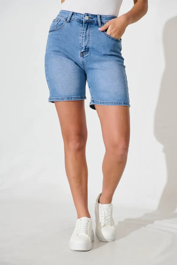 Light Blue Denim High Waist Shorts