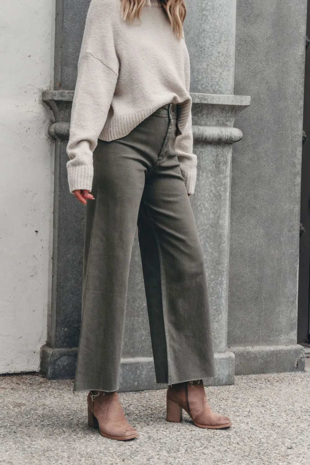 Olive Straight Wide Leg Pants