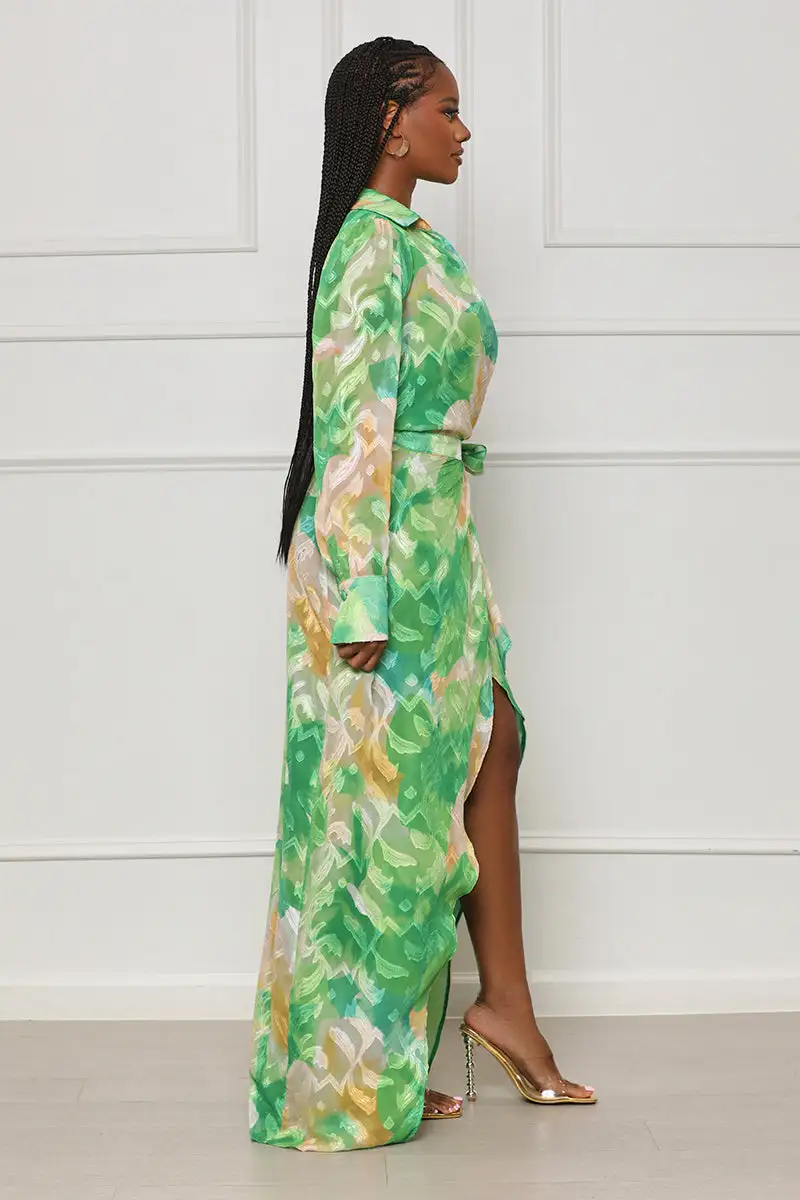 Smooth Talkin' Wrap Maxi Dress (Green Multi)- FINAL SALE