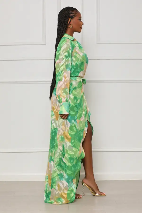 Smooth Talkin' Wrap Maxi Dress (Green Multi)- FINAL SALE