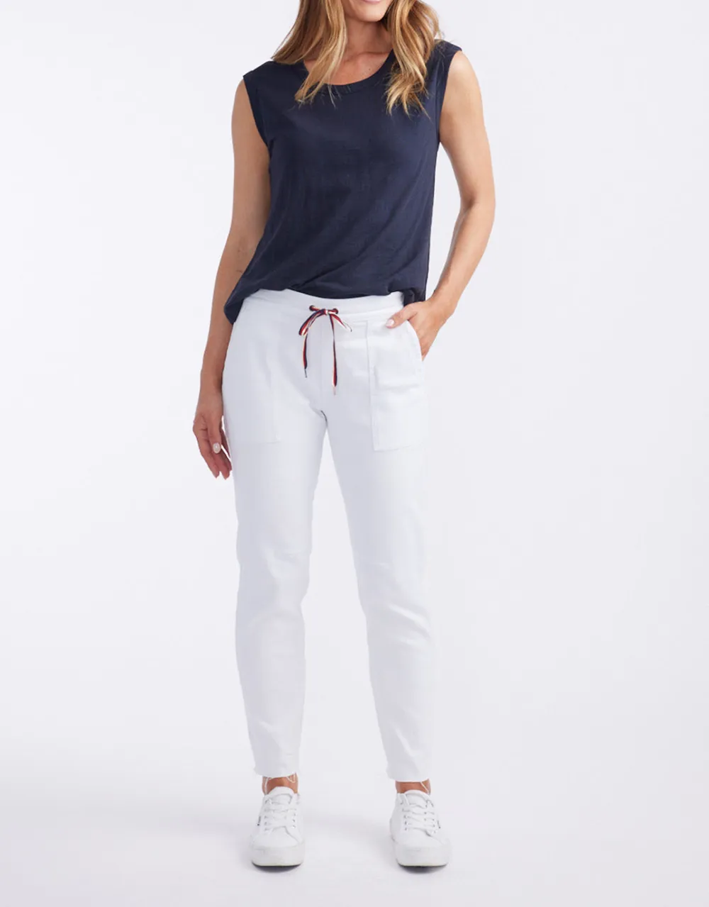 Cara Raw Hem Denim Jogger - White