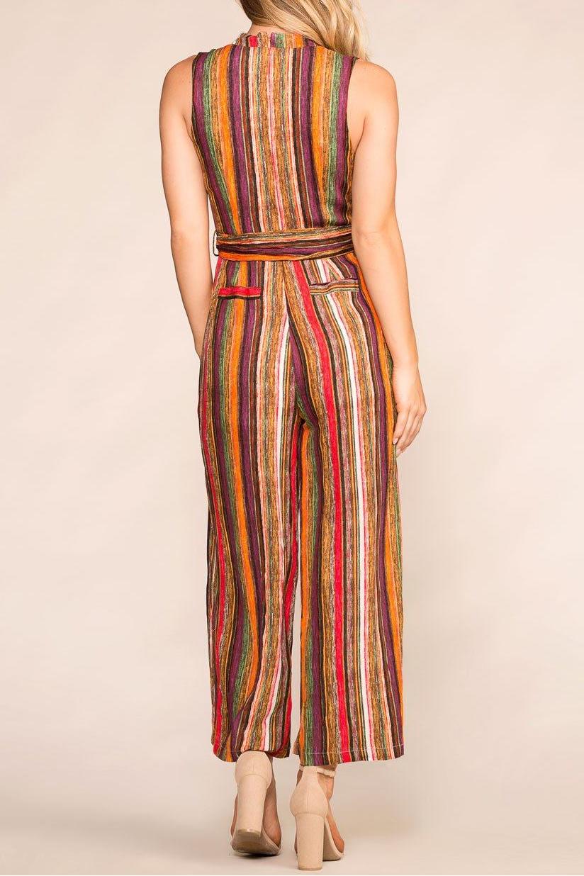 Line Stripe V-Neck Sleeveless Jumpsuit