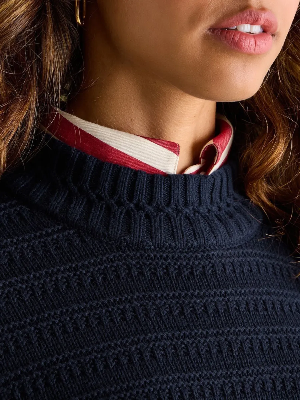 Bernie Cream Crew Neck Textured Jumper Contains Merino Wool