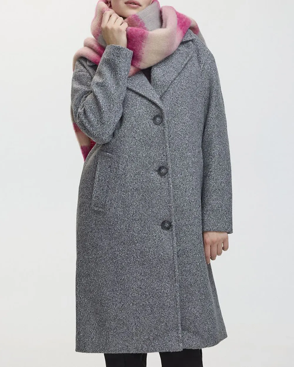 Oversized Boucle Coat with Three-Button Closure