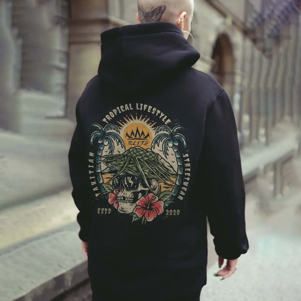 Tropical Lifestyle Skull Printed Men's Hoodie