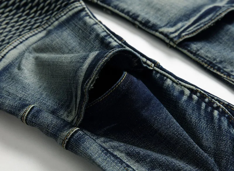 Men's Vintage Distressed Washed Biker Jeans