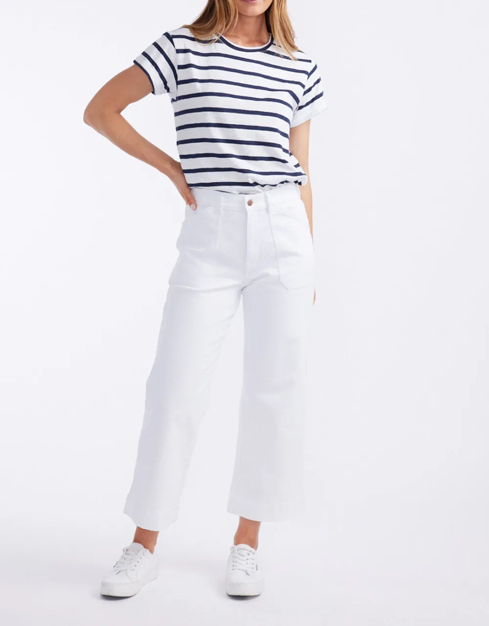 Catalina Cropped Wide Leg Jeans - White