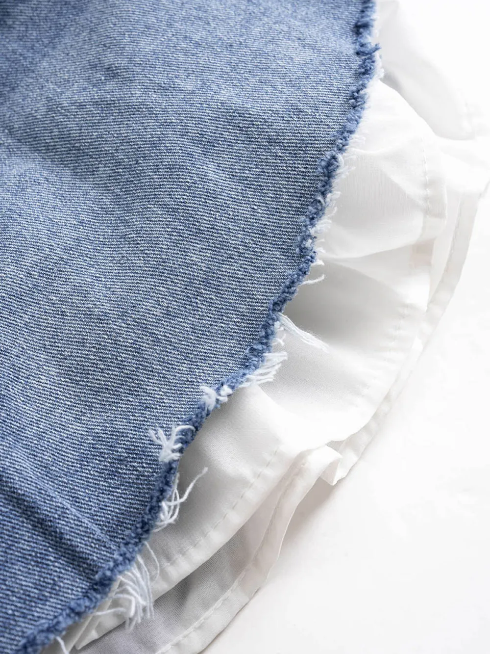 Patchwork Wide Leg Denim Shorts With Pockets