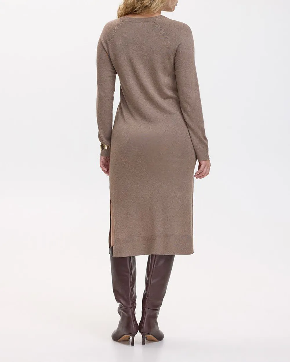 Long-Sleeve Crew-Neck Midi Sweater Dress