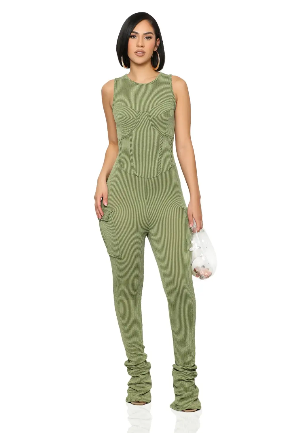 On The Go Ribbed Jumpsuit (Olive)- FINAL SALE