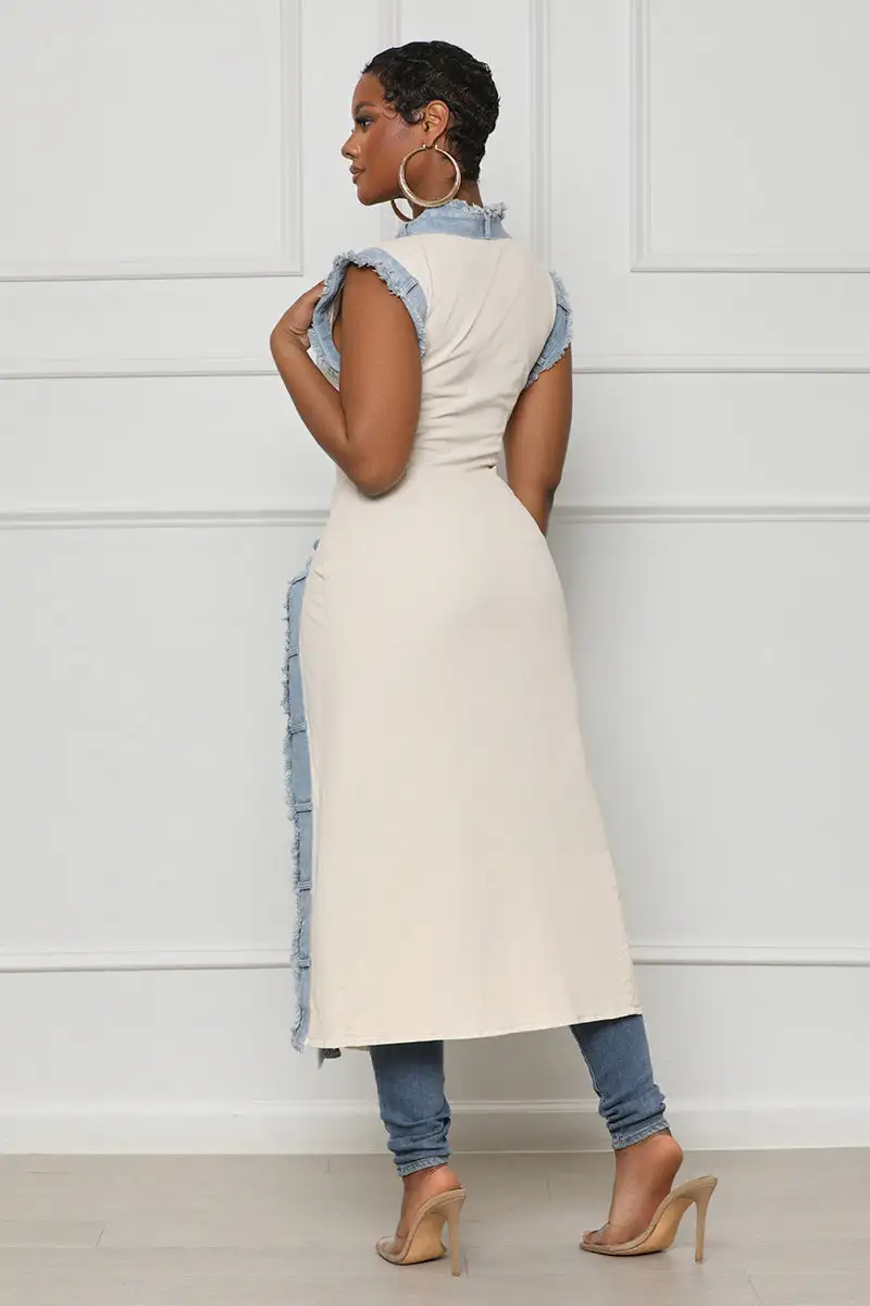 Breaking The Rules Denim Midi Top (Ivory Multi)