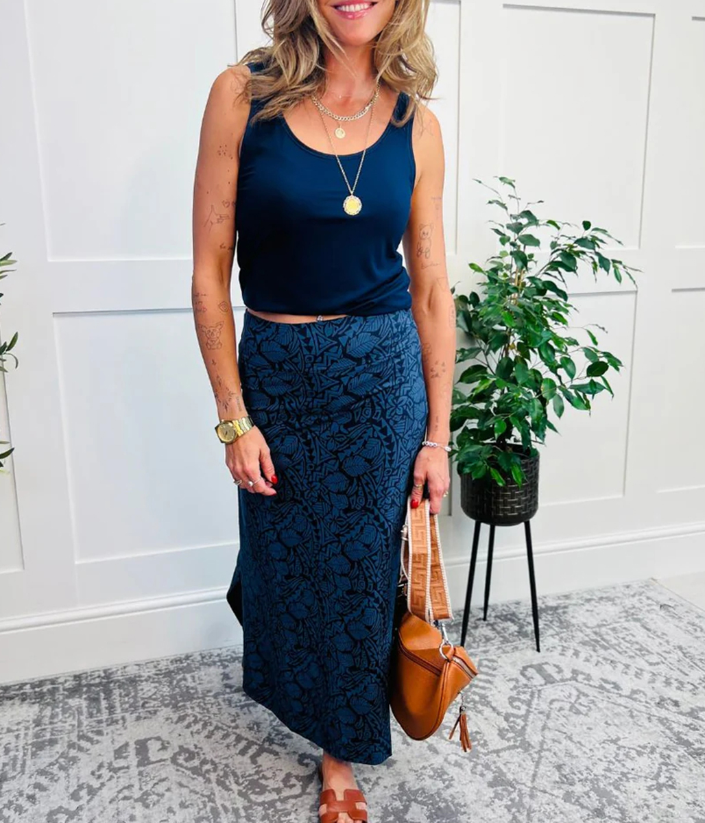 Navy Elder Jersey Maxi Skirt