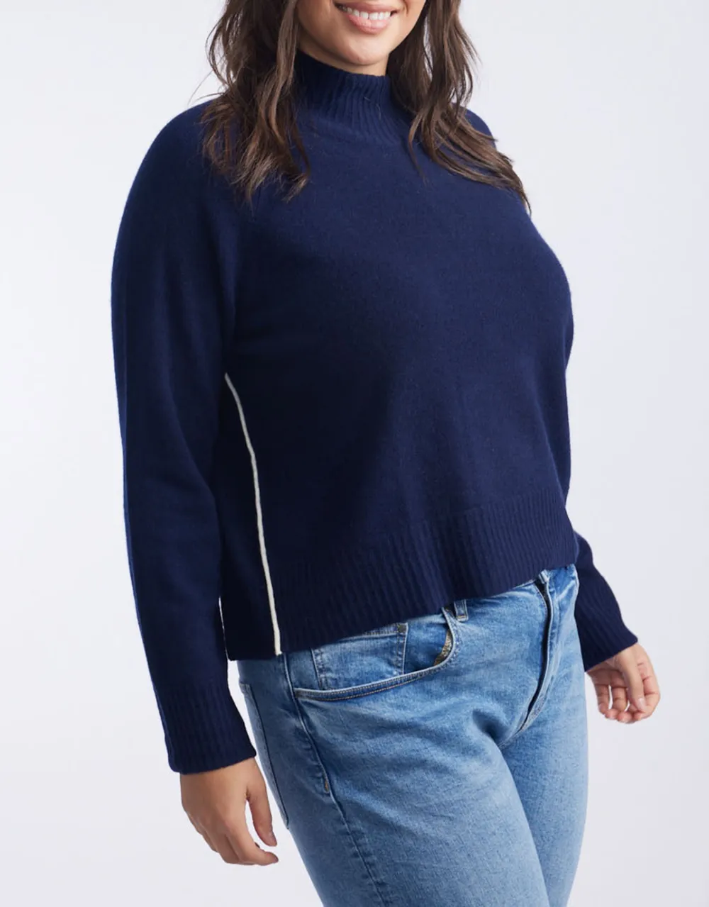 Montreal Mock Neck Knit Jumper - Navy/White