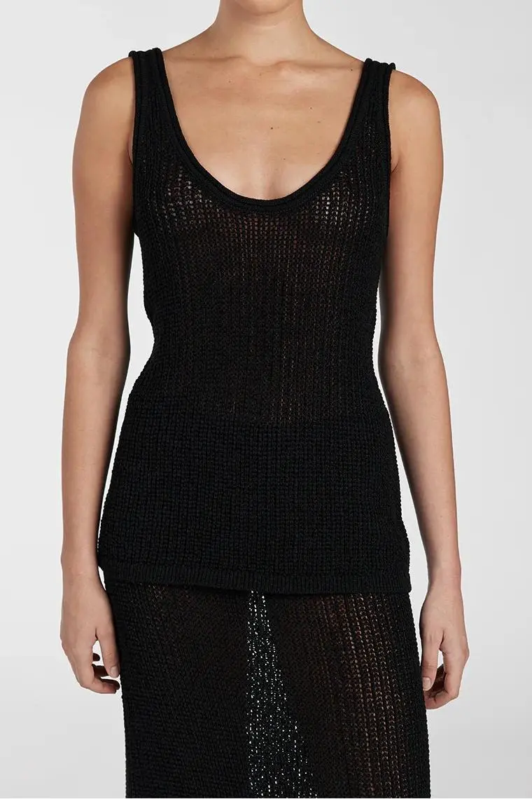 MARGOT BLACK SCOOP CROCHET TANK