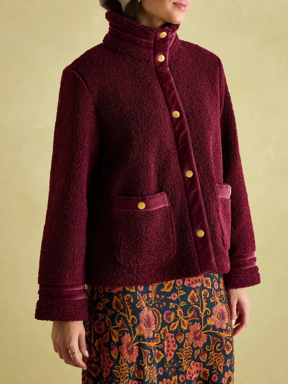 Velvet Trims Fleur Red Fleece Jacket