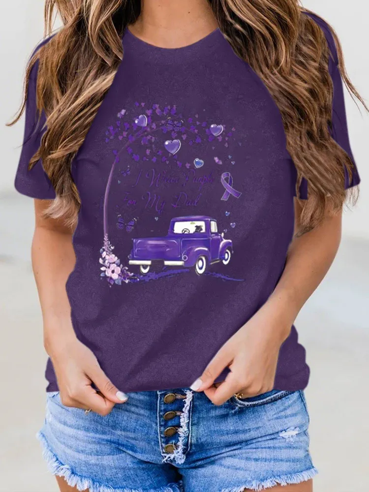 Women'S I Wear Purple For My Dad Round-Neck T-Shirt