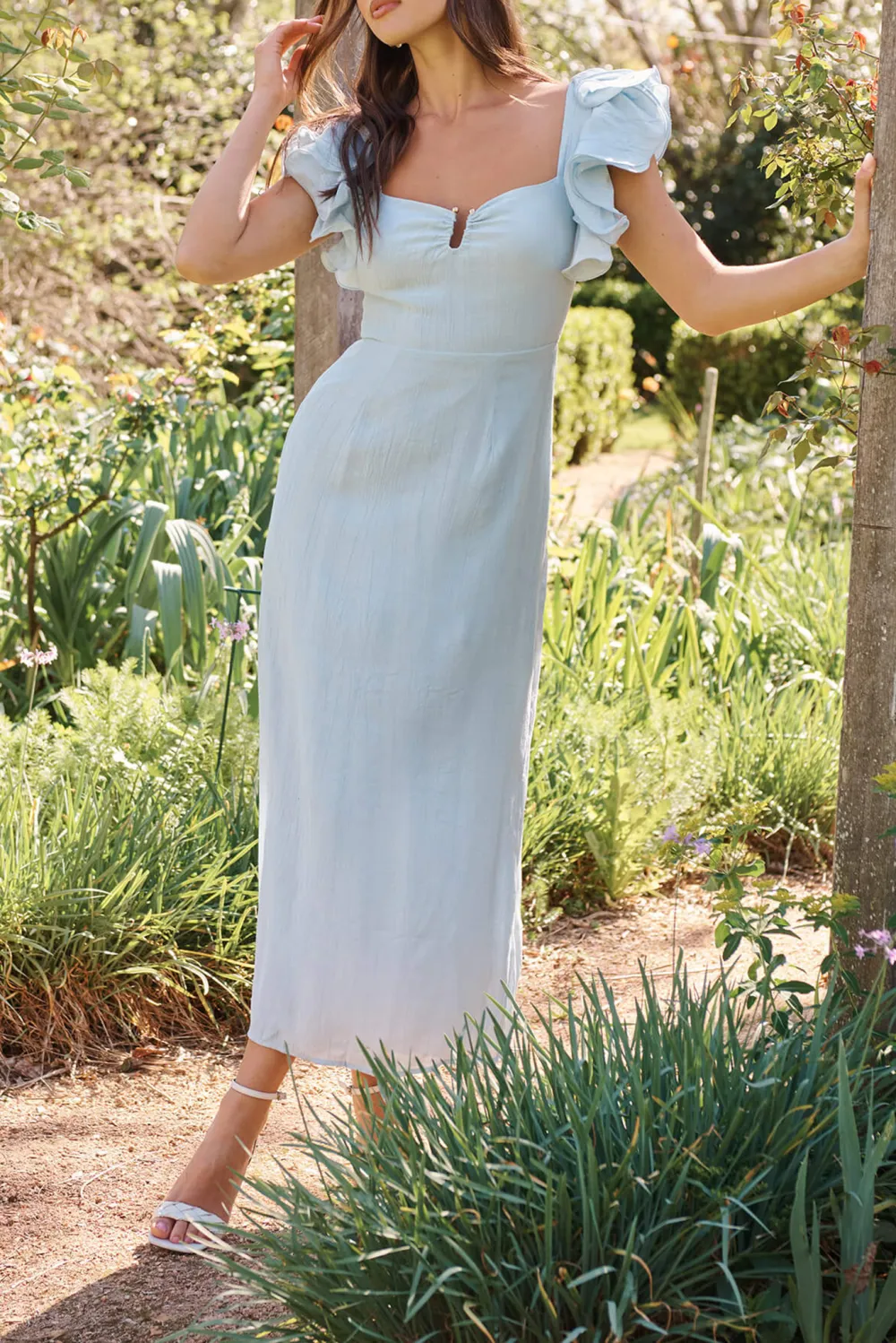 Light Blue Ruffled Sleeve Maxi Dress