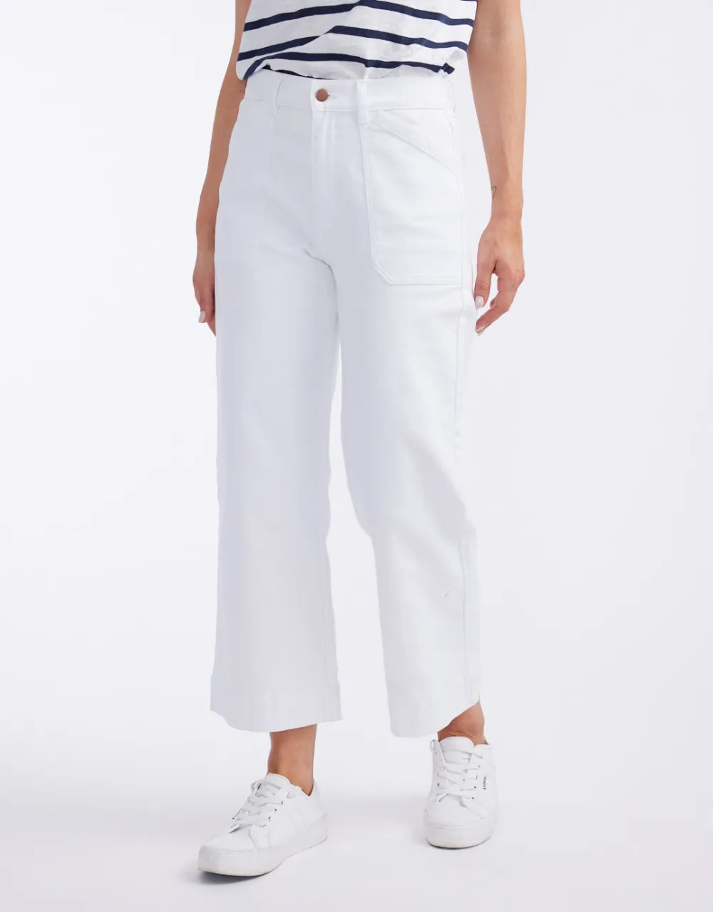 Catalina Cropped Wide Leg Jeans - White