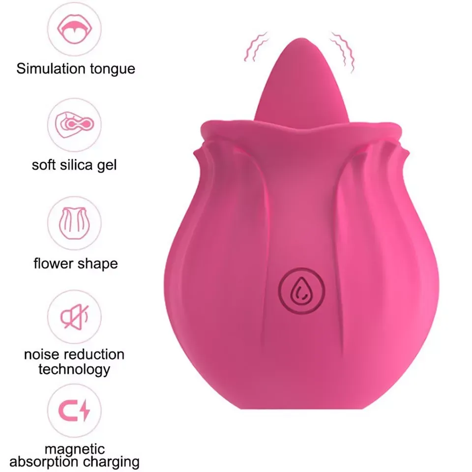 Waterproof Tongue Oral Clit Licking Rose Vibrator G Spot Dildo Women Sex Toys US