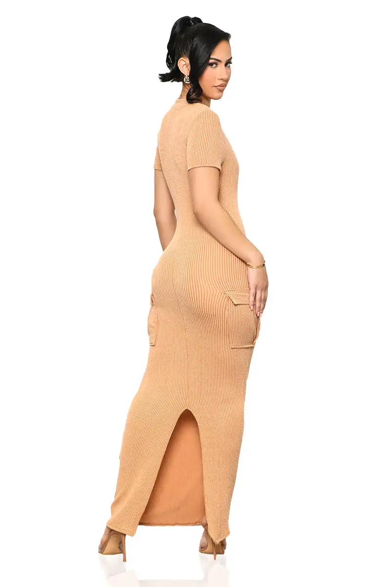Casual Mock Neck Dress (Tan)-FINAL SALE