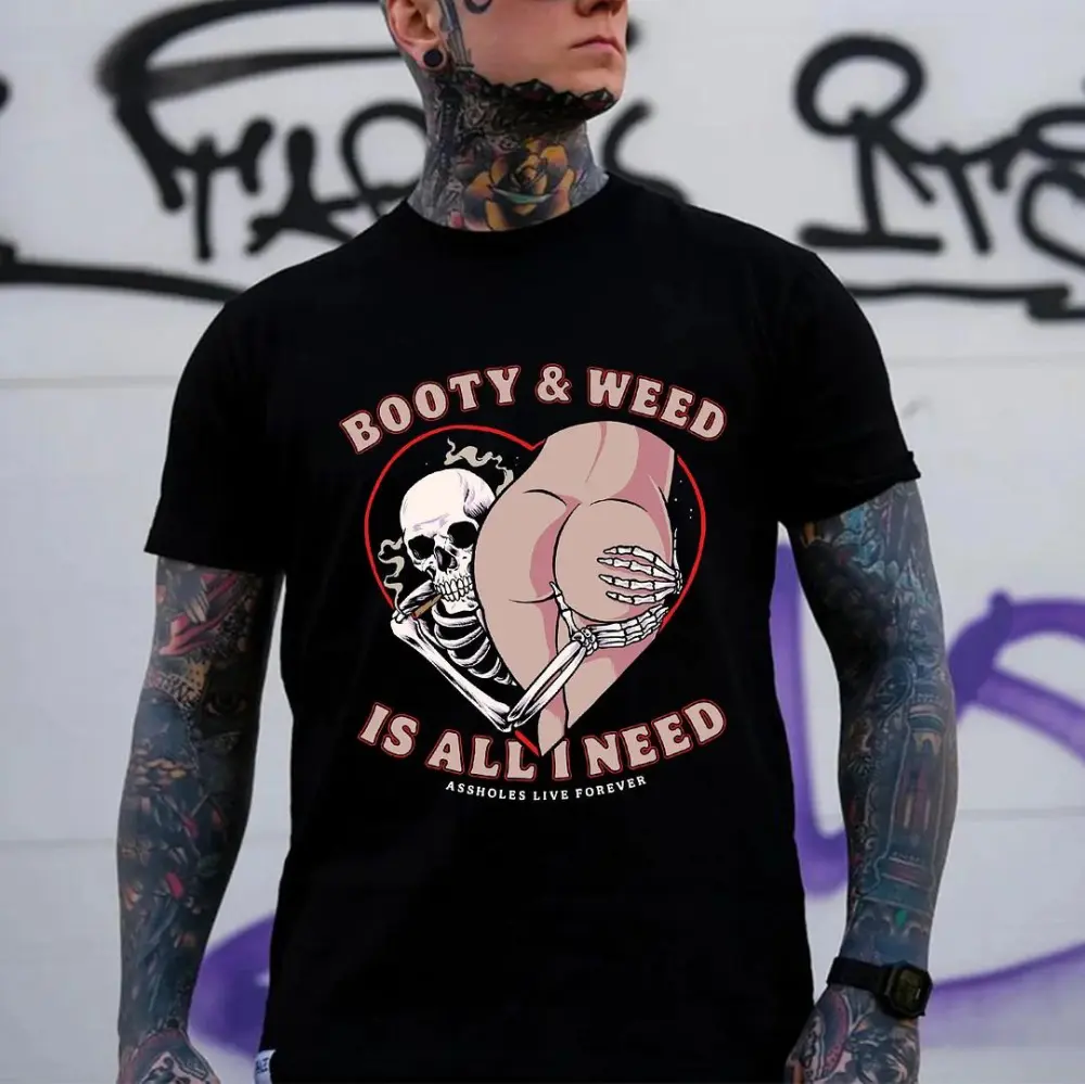 Booty & Weed Is All I Need Skull Printed Men's T-shirt