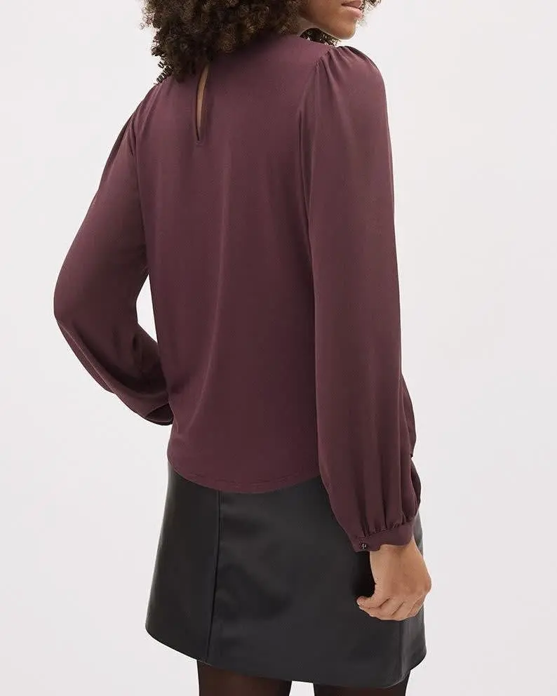 Long-Sleeve Crew-Neck Mix-Media Blouse