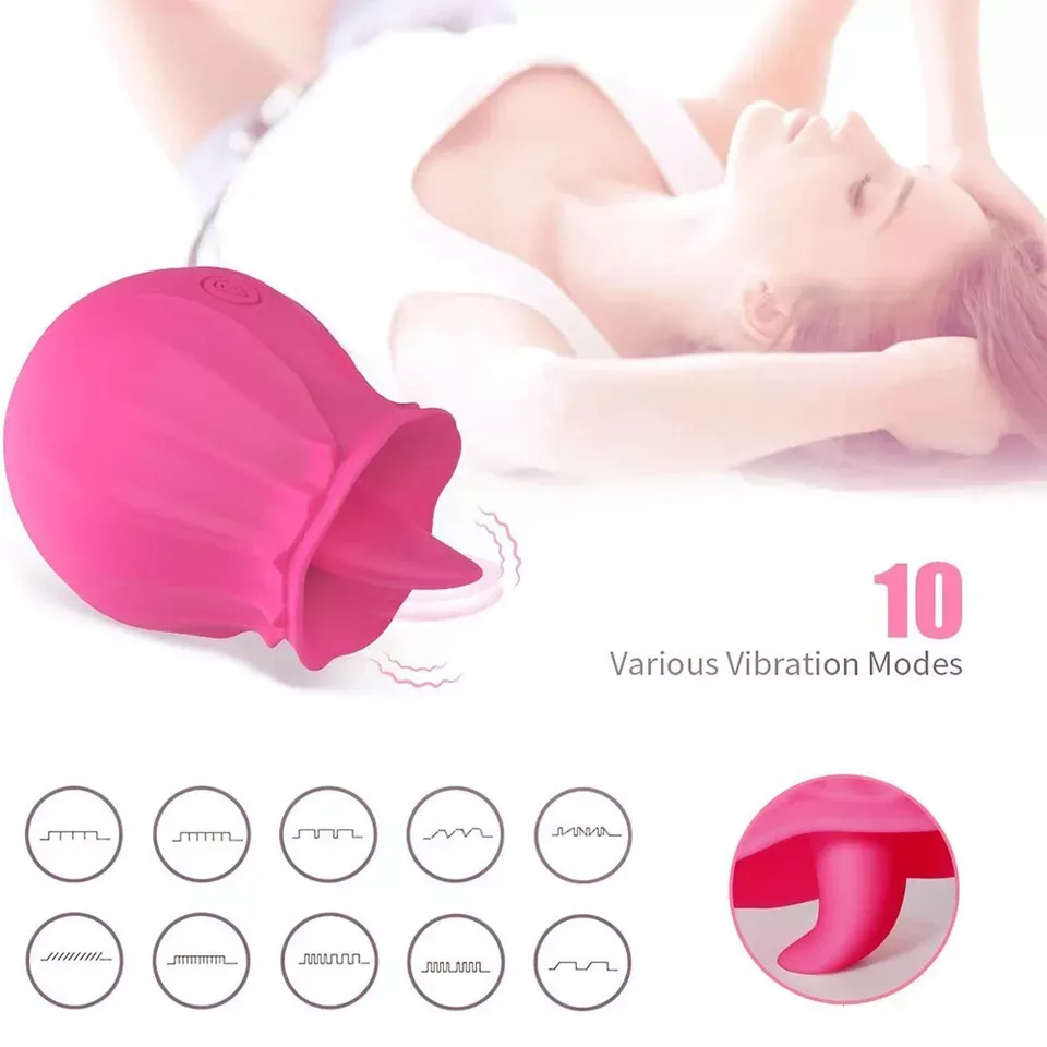 Waterproof Tongue Oral Clit Licking Rose Vibrator G Spot Dildo Women Sex Toys US