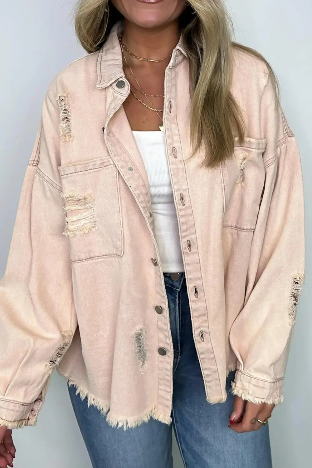 Oversized Distressed Denim Jacket