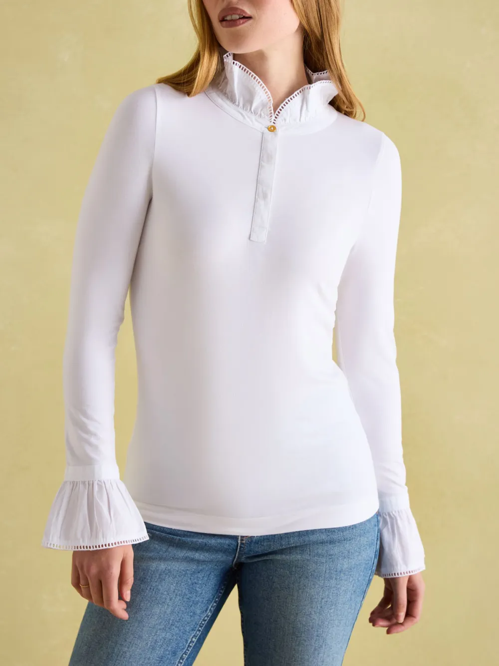 Kate Black Long Sleeve Frilled Neck Top