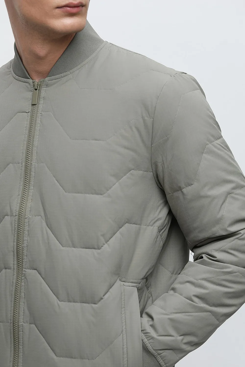 GREEN QUILTED REDOWN BOMBER JACKET